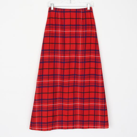 Vintage 1970s Plaid Wool Maxi Skirt S - Picture 4 of 5